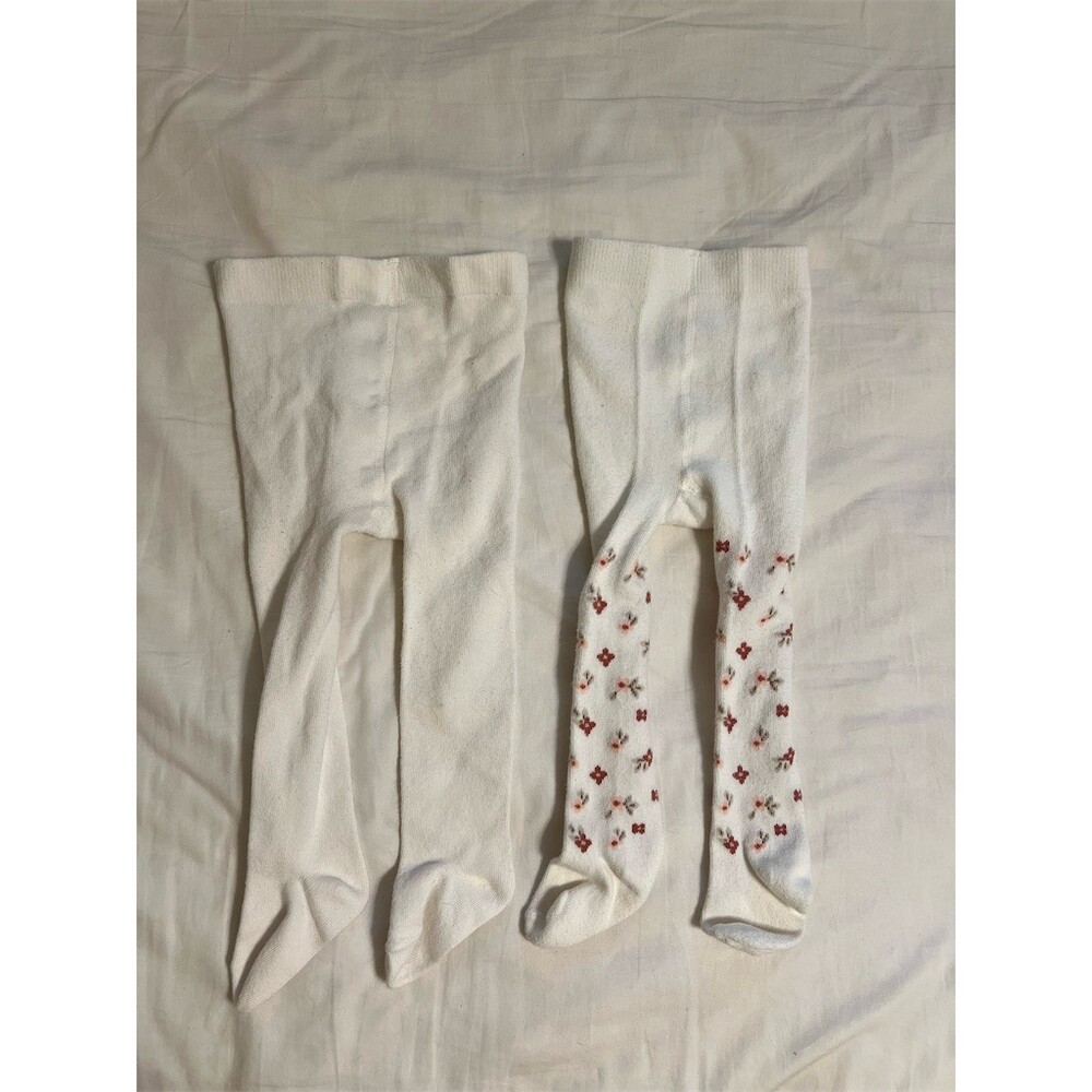 Carter's Toddler Girls Tights Lot 2 Pairs White Solid Floral Size 12-18M